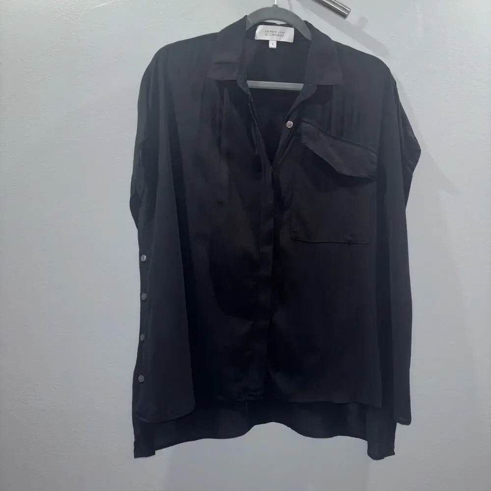 Derek Lam 10 Crosby Black Silk Blend Button Front and Side Shirt – Size 4 - Picture 3 of 11